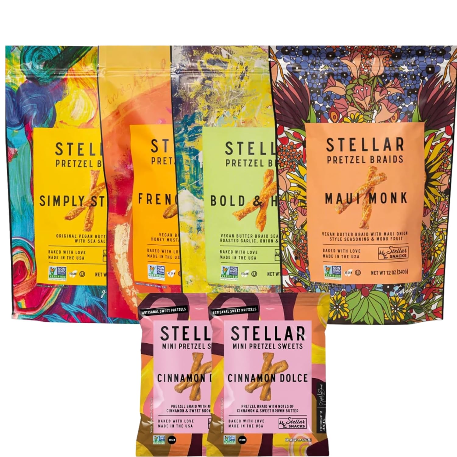 Stellar-Snacks-Pretzel-Braids,-5-Flavor-Variety-Sampler-Pack-of-Regular--and-Mini-Pretzels-Maui-85