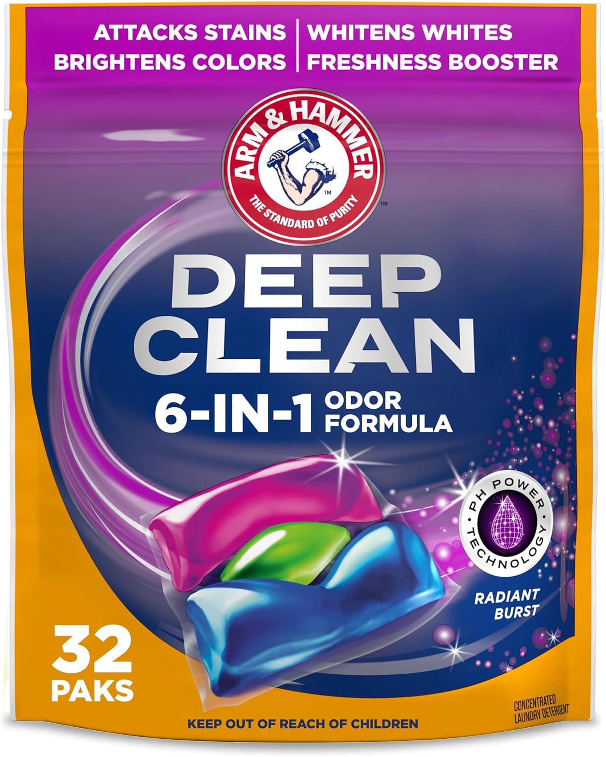 ARM-&-HAMMER-Deep-Clean-Odor-Formula-Laundry-Detergent-Power-Paks,-Radiant-1359