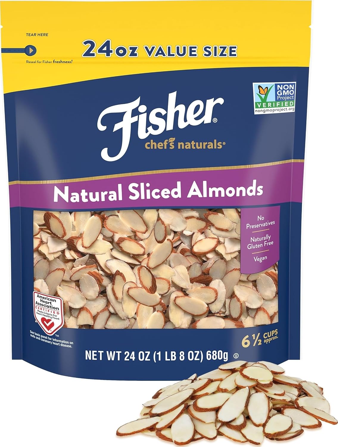 Fisher-Chef's-Naturals-Unsalted-Sliced-Almonds,-24-oz-Resealable-Bag-|--Raw-Nuts-Perfect-Cooking,-844