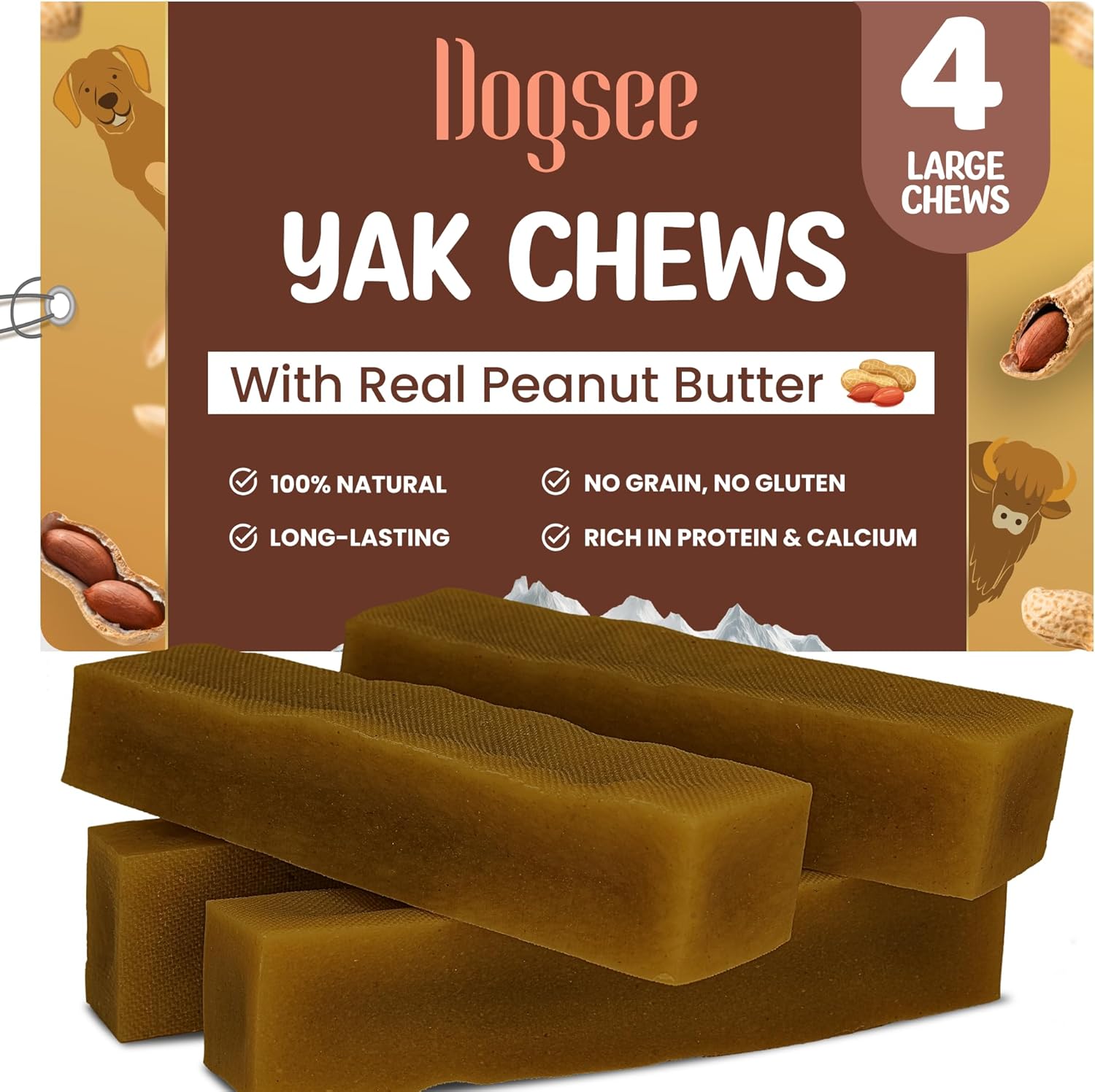 Dogsee-Himalayan-Yak-Chew-with-Peanut-Butter-1lb-(Large---4-Chews)-|-1297