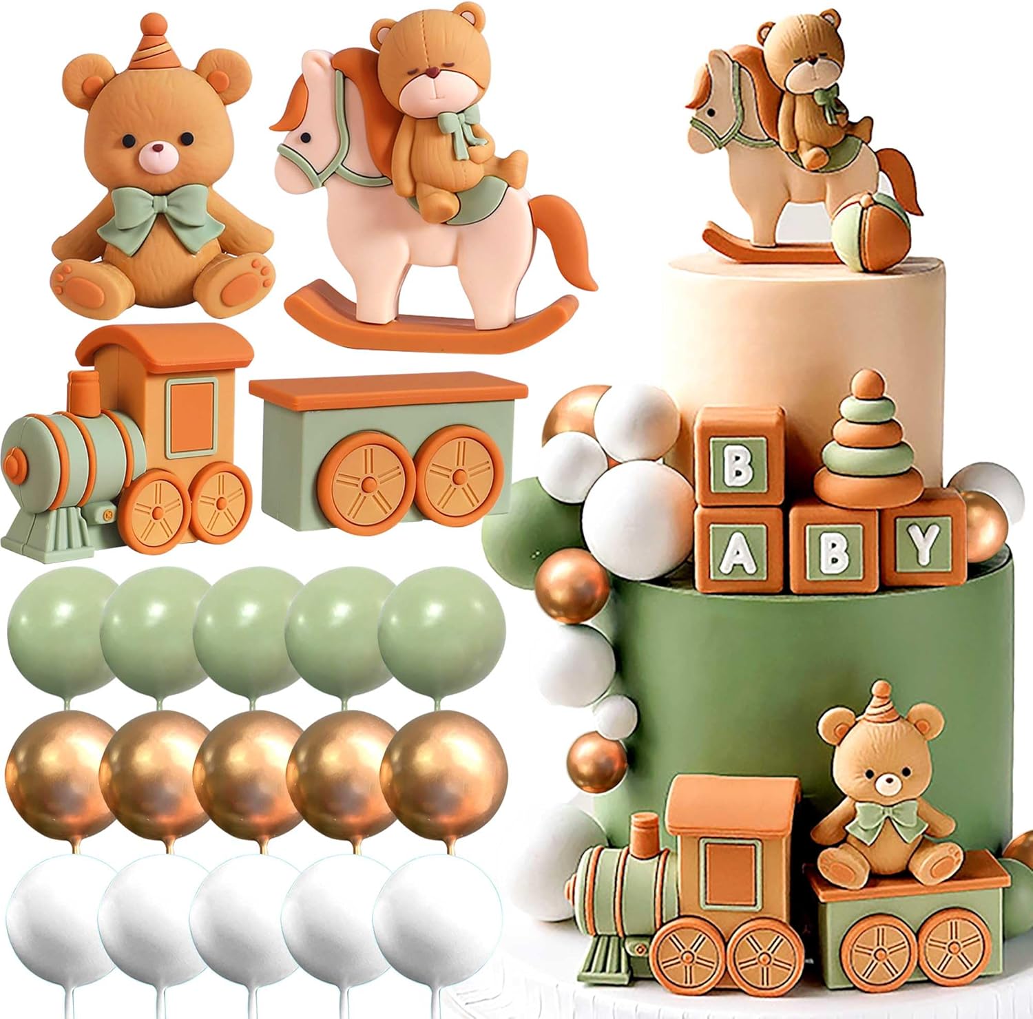 JeVenis-Sage-Green-Bear-Cake-Decoration-Baby-Bear-Natural-Baby-Shower-Cake-Bears-Cake-488