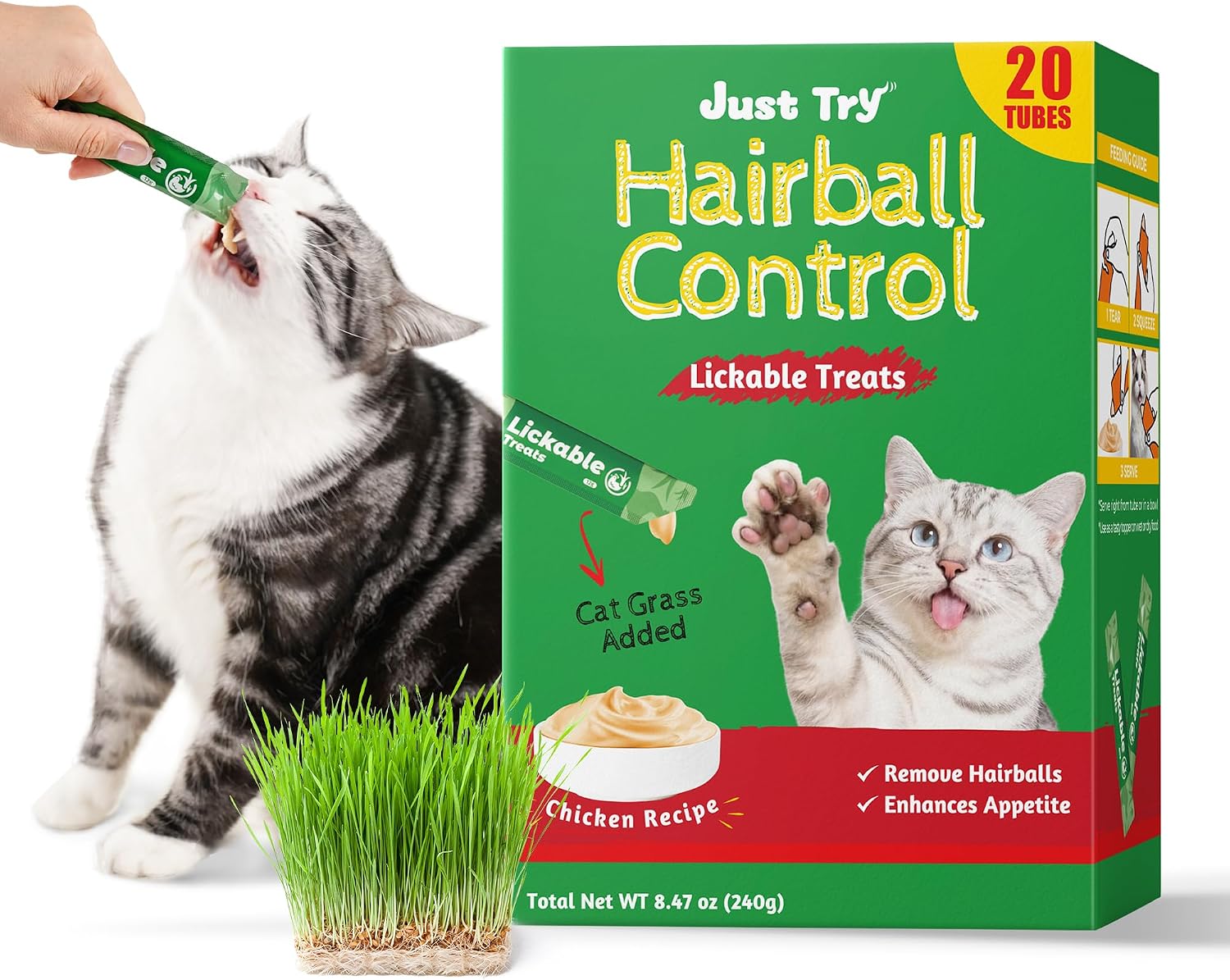 Just-Try-20-Tubes-Creamy-Lickable-Cat-Treats,-Healthy-Cat-Grass-Treats,-Hairball-Control-379