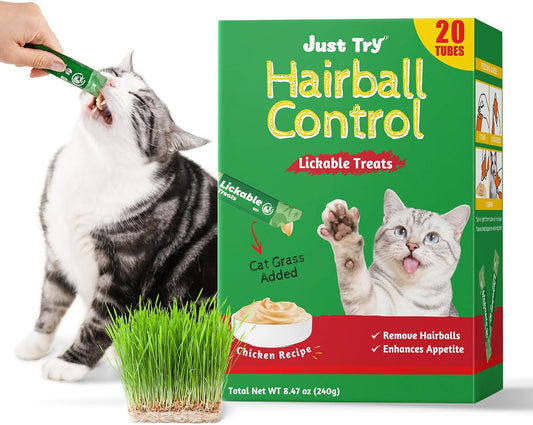 Just-Try-20-Tubes-Creamy-Lickable-Cat-Treats,-Healthy-Cat-Grass-Treats,-Hairball-Control-379