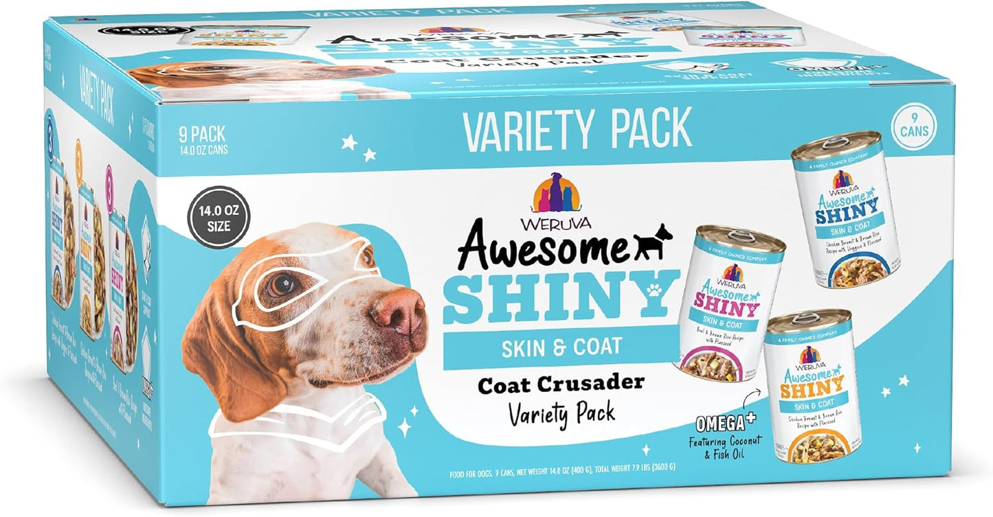 Weruva-Awesome-Shiny-Wet-Dog-Food,-Coat-Crusader-Variety-Pack,-14oz-Can-(Pack-1233