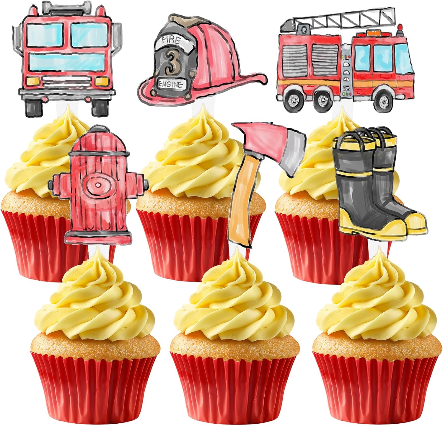 30-Pcs-Firetruck-Cupcake-Toppers---Fireman-3375