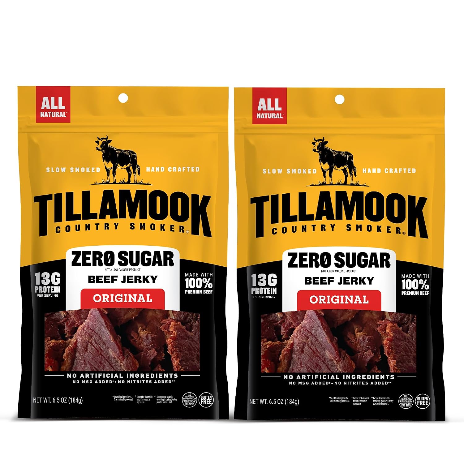 Tillamook-Country-Smoker-Zero-Sugar-Original-Beef-Jerky-Sticks,-6.5-Oz,--Pack-of-2,-Protein,-2159