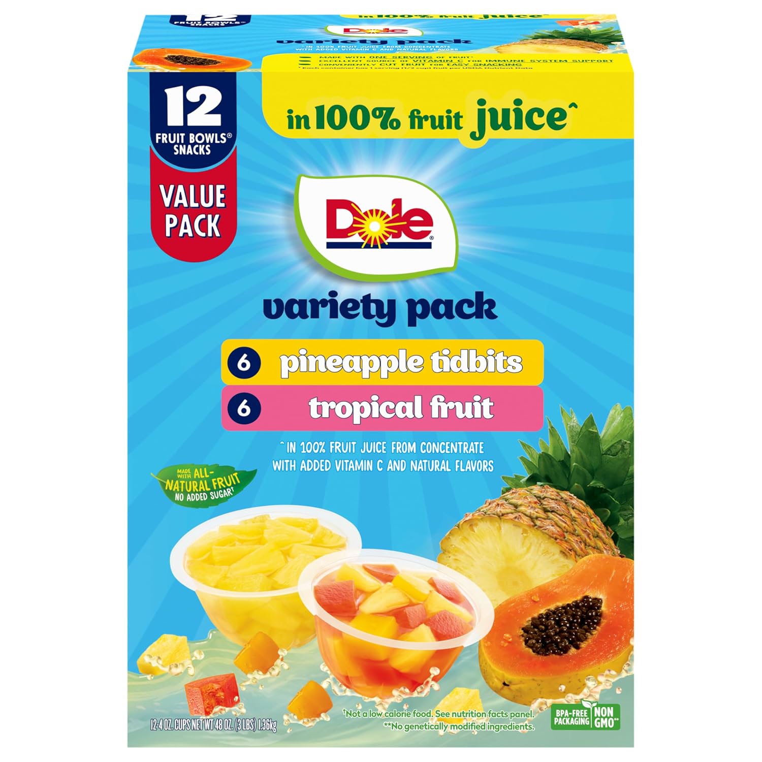 Dole-Pineapple-Tidbits-&-Tropical-Fruit,-4-oz-Bowls,-12-Pack-----206