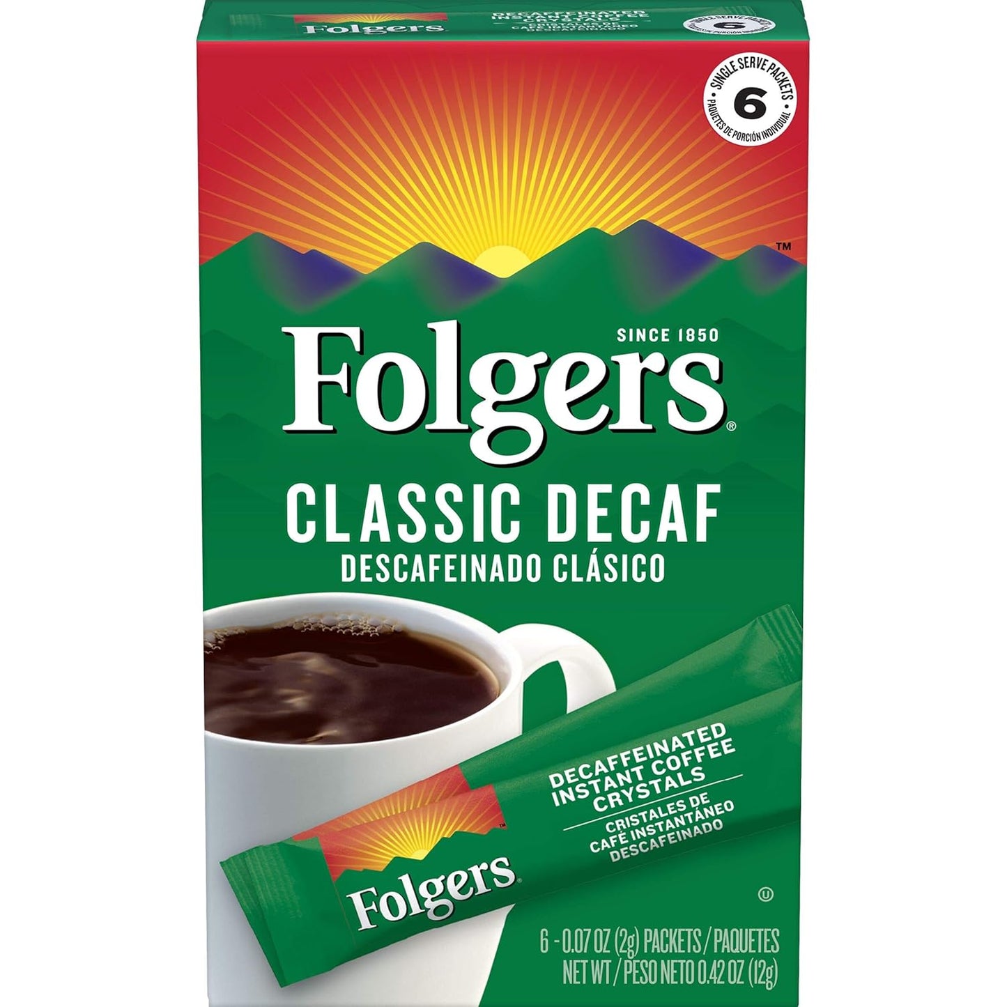 Folgers-Classic-Decaf-Decaffeinated-Instant-Coffee-Crystals,-6-Single-Serve-Packets-(Pack-of-1690