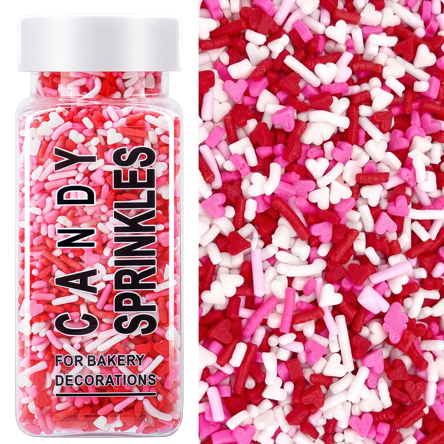 Valentines-Sprinkles-for-Baking,-4.5oz-White-Red-Pink-Jimmies-and-Heart-Sprinkles-Cake-Valentine-1943