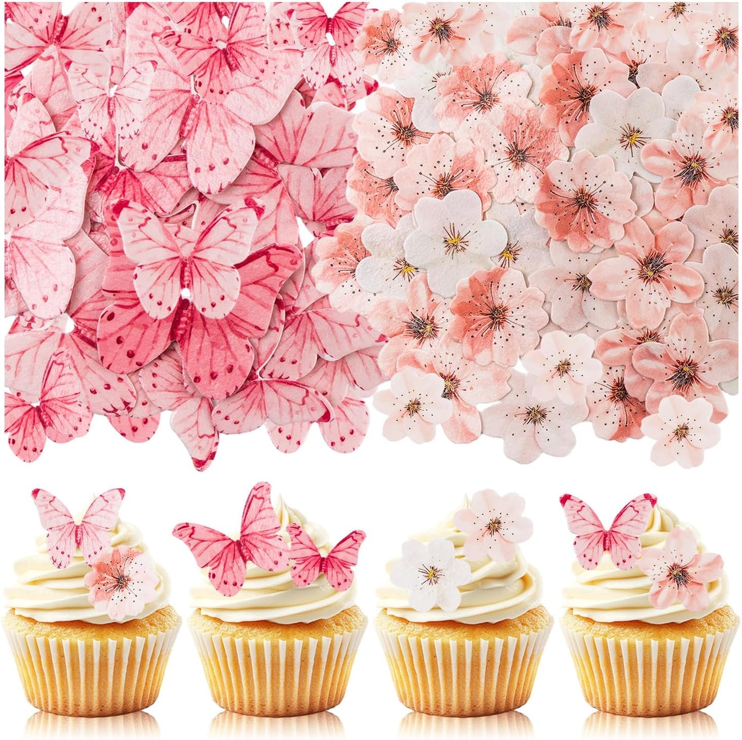 90PCS-Artificial-Flowers-Butterfly-Cupcake-Toppers,-Cherry-Blossom-Cake-Topper-Wafer-Paper-Flower-Baby-224