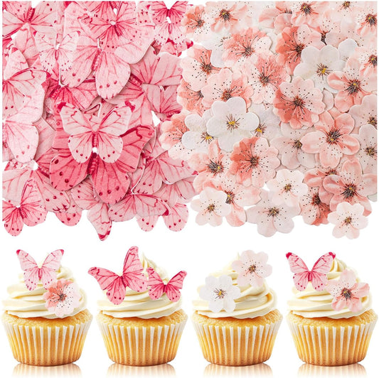 90PCS-Artificial-Flowers-Butterfly-Cupcake-Toppers,-Cherry-Blossom-Cake-Topper-Wafer-Paper-Flower-Baby-224