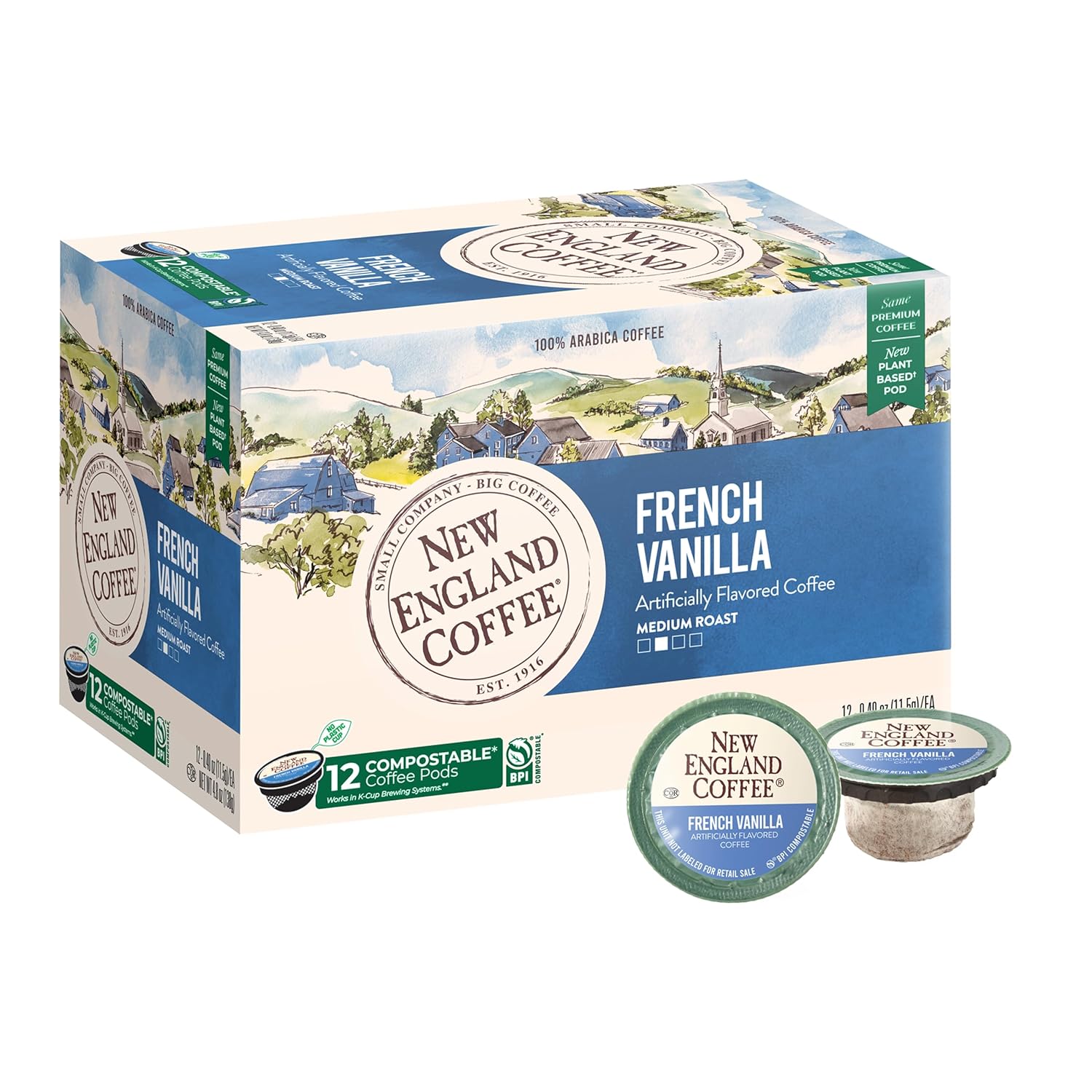 New-England-Coffee-French-Vanilla-Medium-Roast-Single-Serve-Pods,-12ct-Box-(Pack-1190