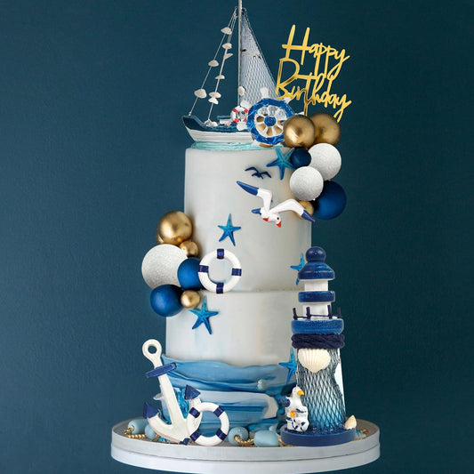 DRWATE-Nautical-Cake-Topper-Ship-Lighthouse-Blue-145