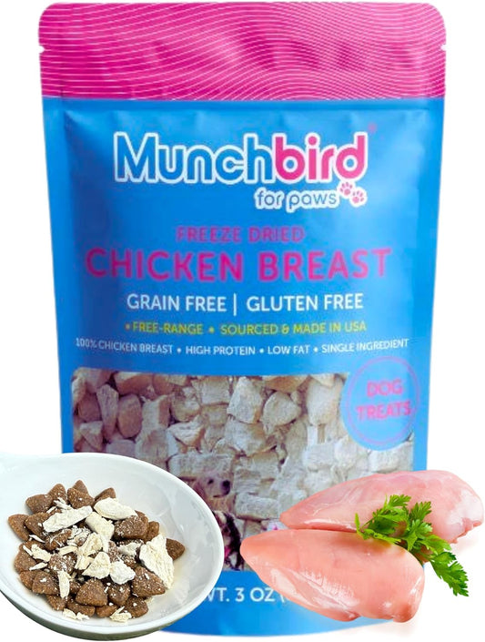 Munchbird-USA-Free-Range-Human-Grade-Chicken-Breast-Food-Topper-for-Dogs,-Freeze-Dried,-206