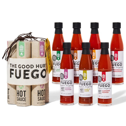 The-Good-Hurt-Fuego,-Hot-Sauce-Sampler-Gift-Set-in-Original-Packaging,-888