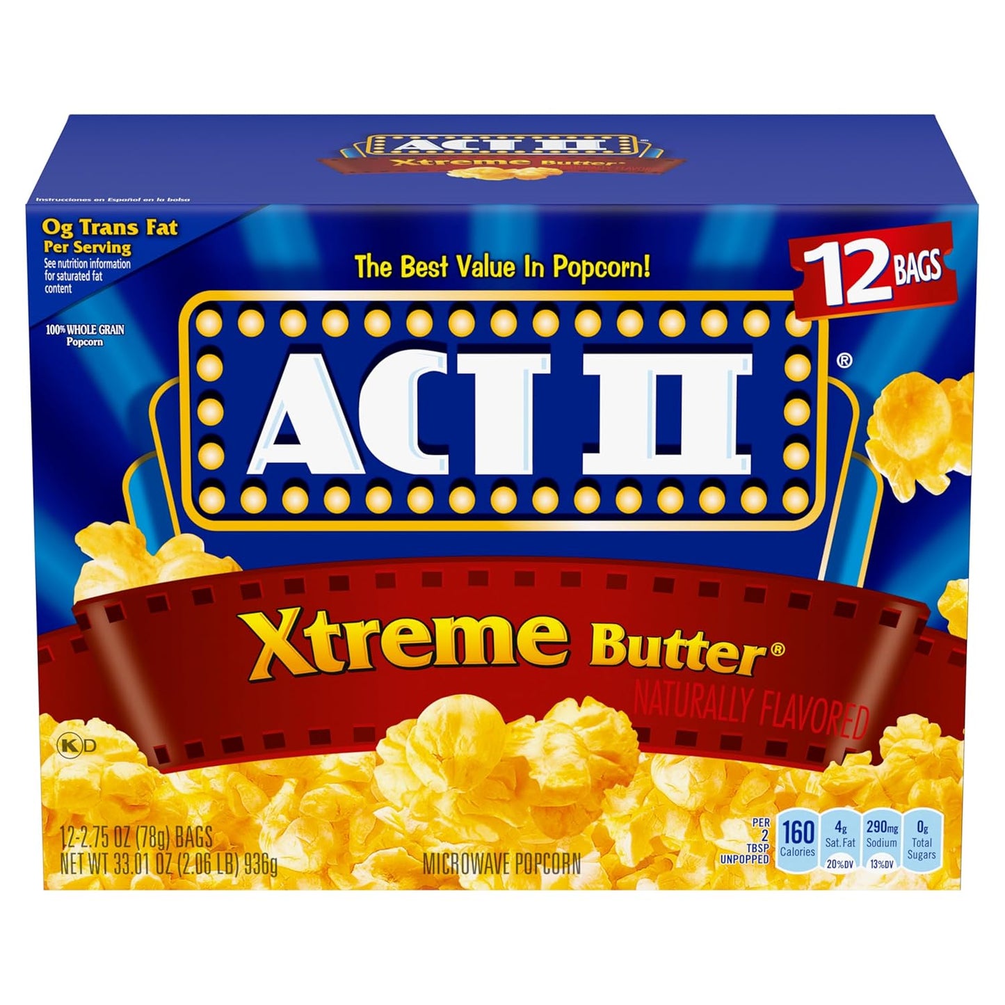 Act-II-Xtreme-Butter-Microwave-Popcorn,-2.75-oz.,-12-ct-Bags-------2583