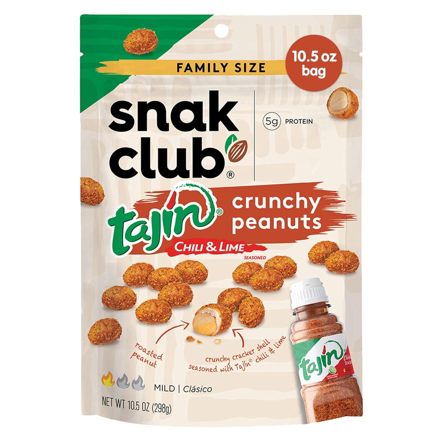 Snak-Club-Tajin-Crunchy-Peanuts,-Nuts-with-Chili-and-Lime-Seasoning,--Mild,-10.5-oz-Bag-444