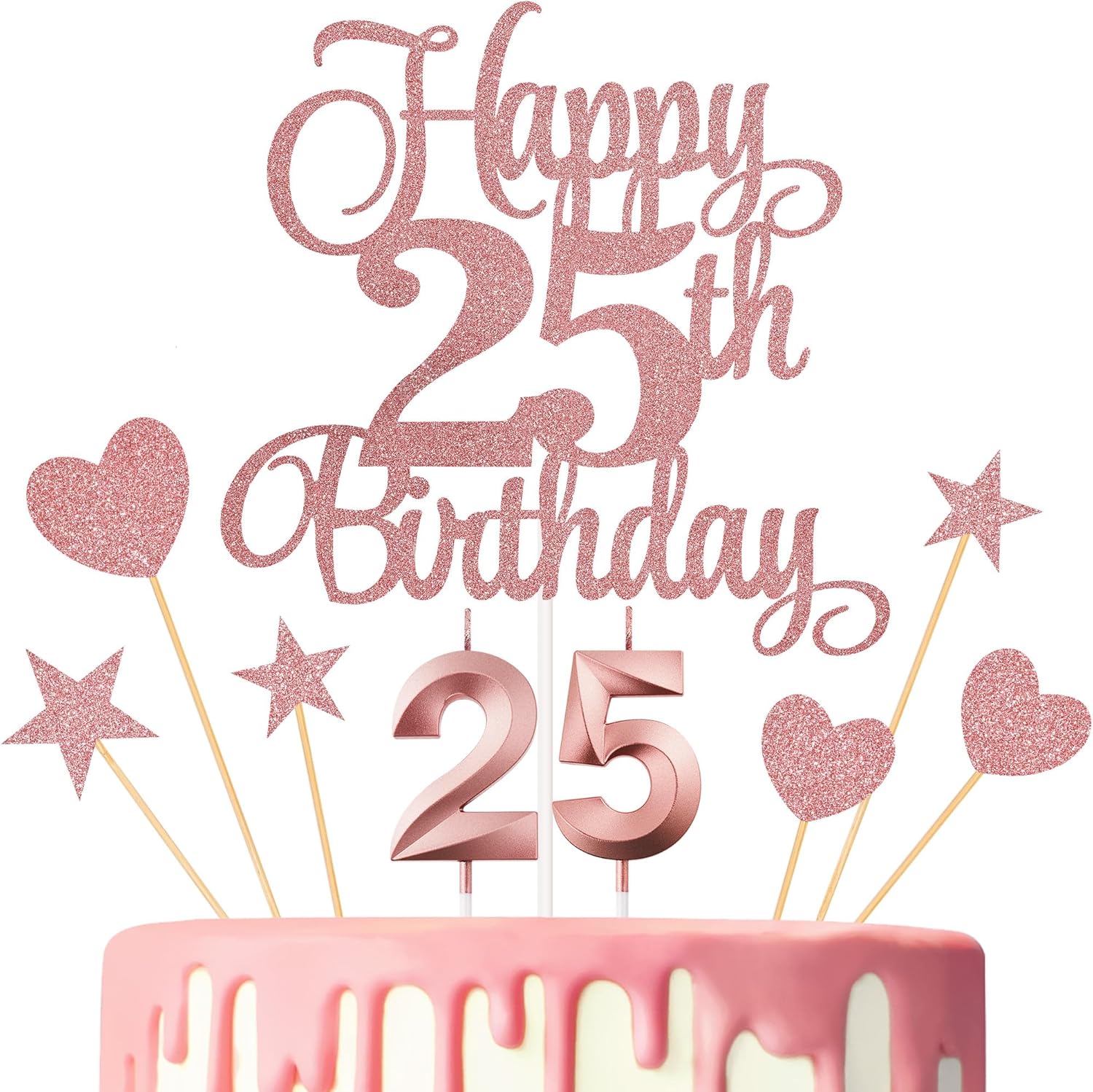 25th-Birthday-Cake-Decorations,-25th-Birthday-Candles-Cake-Numeral-Candles-and-Glitter-25th-Cake-784