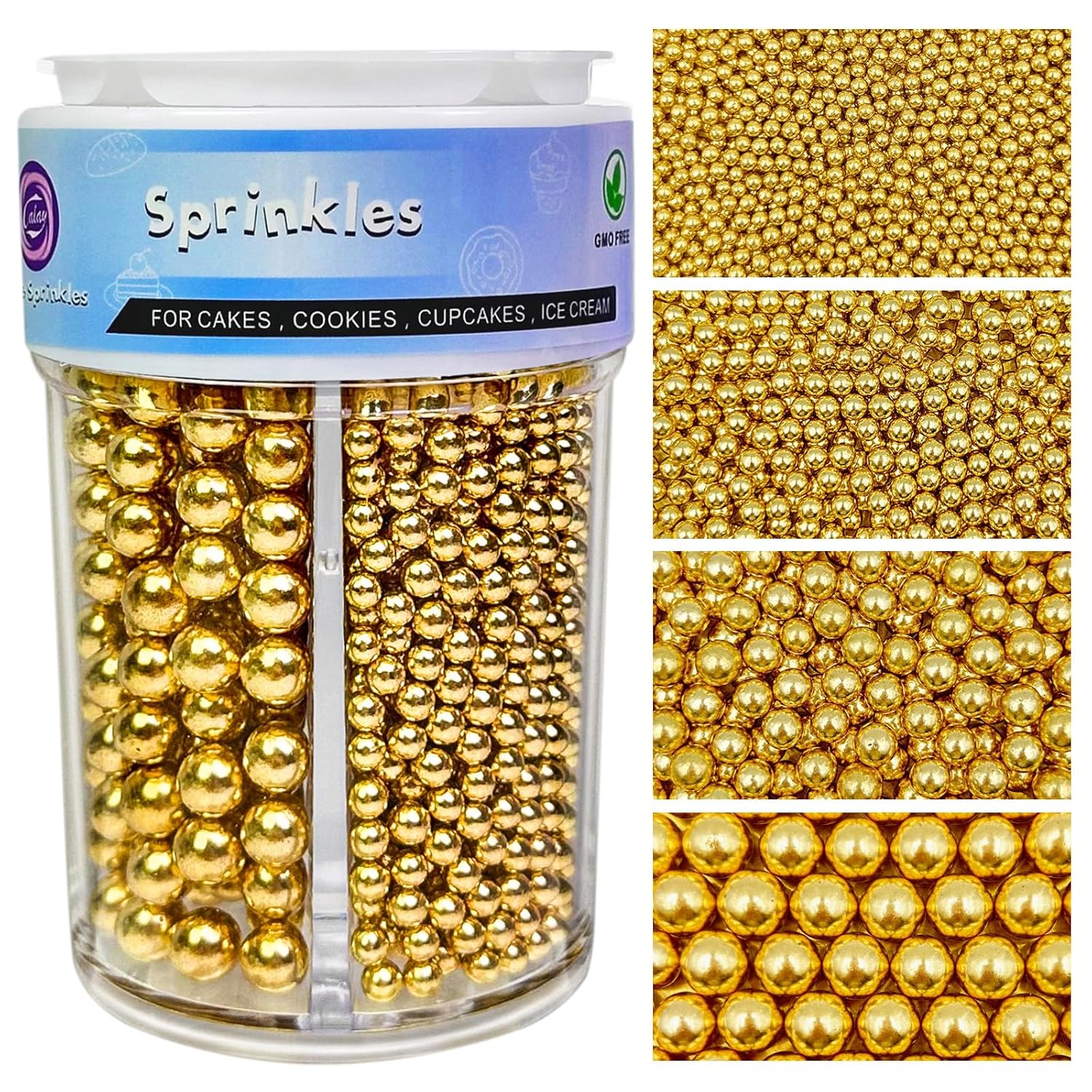 Gold-Sprinkles-for-Cake-Decorating,-4-Sizes-Pearl-Sprinkles-Mix-7.7Oz-for-Cupcake-Cream-2206