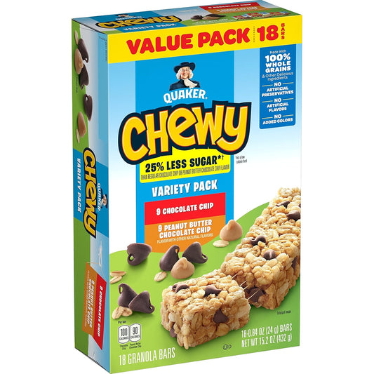 Quaker-Chewy-Granola-Bars,-0.25-Less-Sugar,-2-Flavor-Variety-Pack,--(18-Pack)---1259