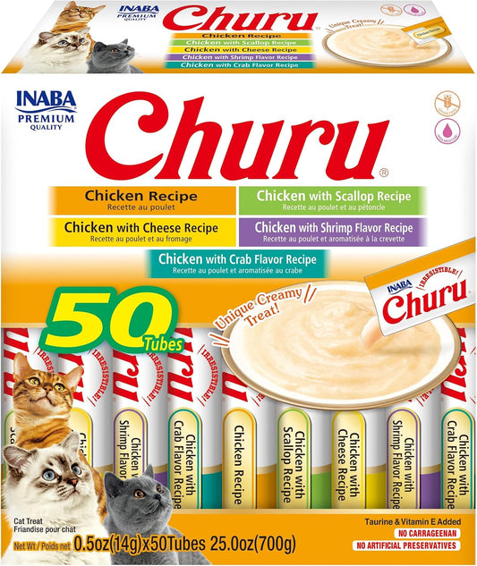 INABA-Churu-Cat-Treats,-Grain-Free,-Creamy-Purée-Cat-Treat/Topper,-Chicken-Variety----449