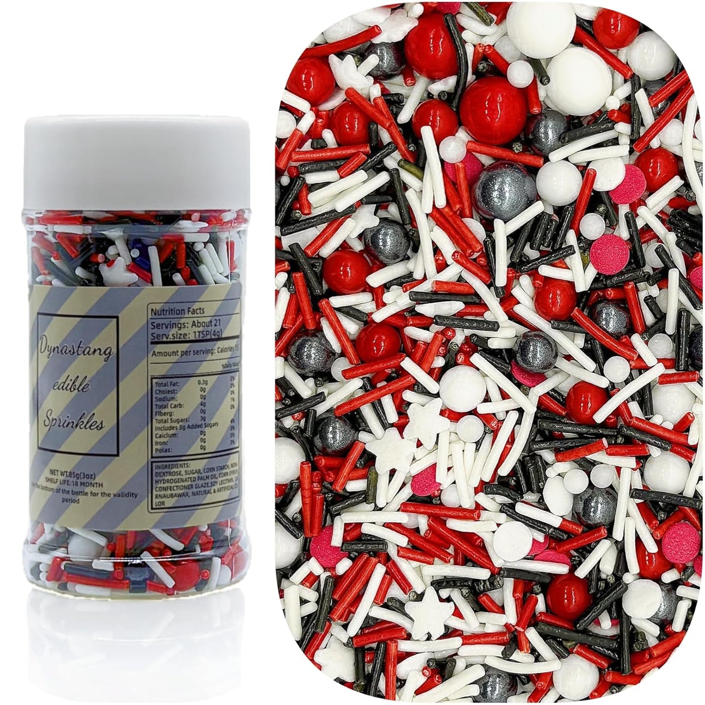 Dynastang-Red-&-White-&-Black-Sprinkles-Mixed-Style-Edible-Cake-Decorations-Toppers-Perfect-194