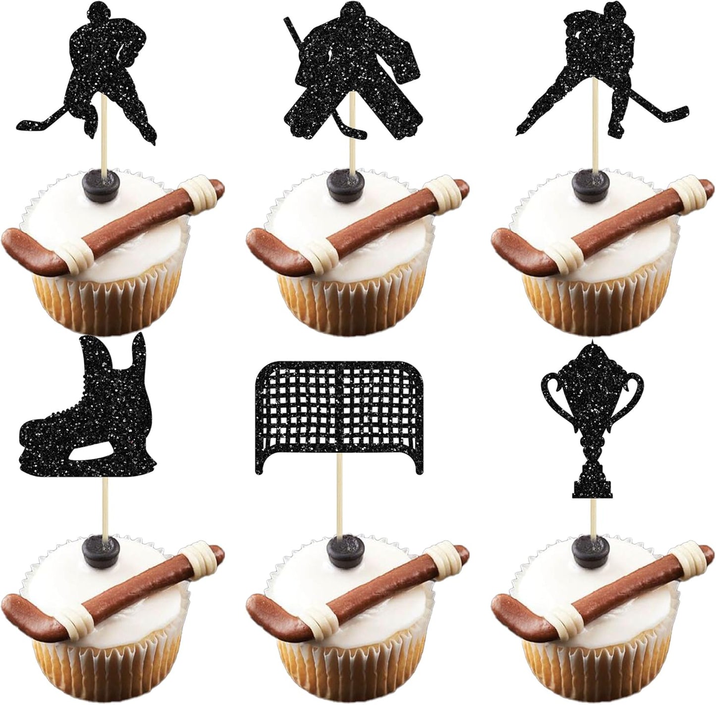 24Pcs-Hockey-Cupcake-Toppers-Black-Glitter-Hockey-758