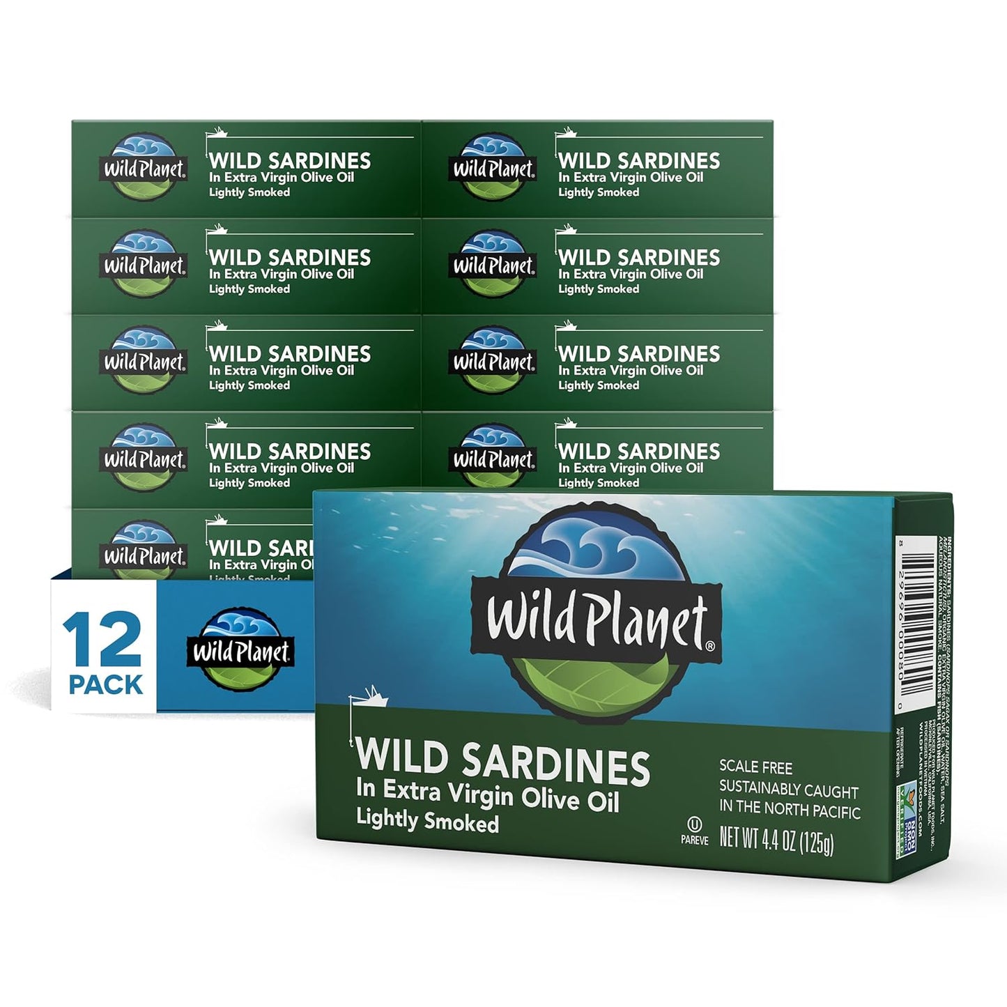 Wild-Planet-Wild-Sardines-in-Extra-Virgin-Olive-Oil,-Lightly-Smoked,-Tinned-Fish,-843