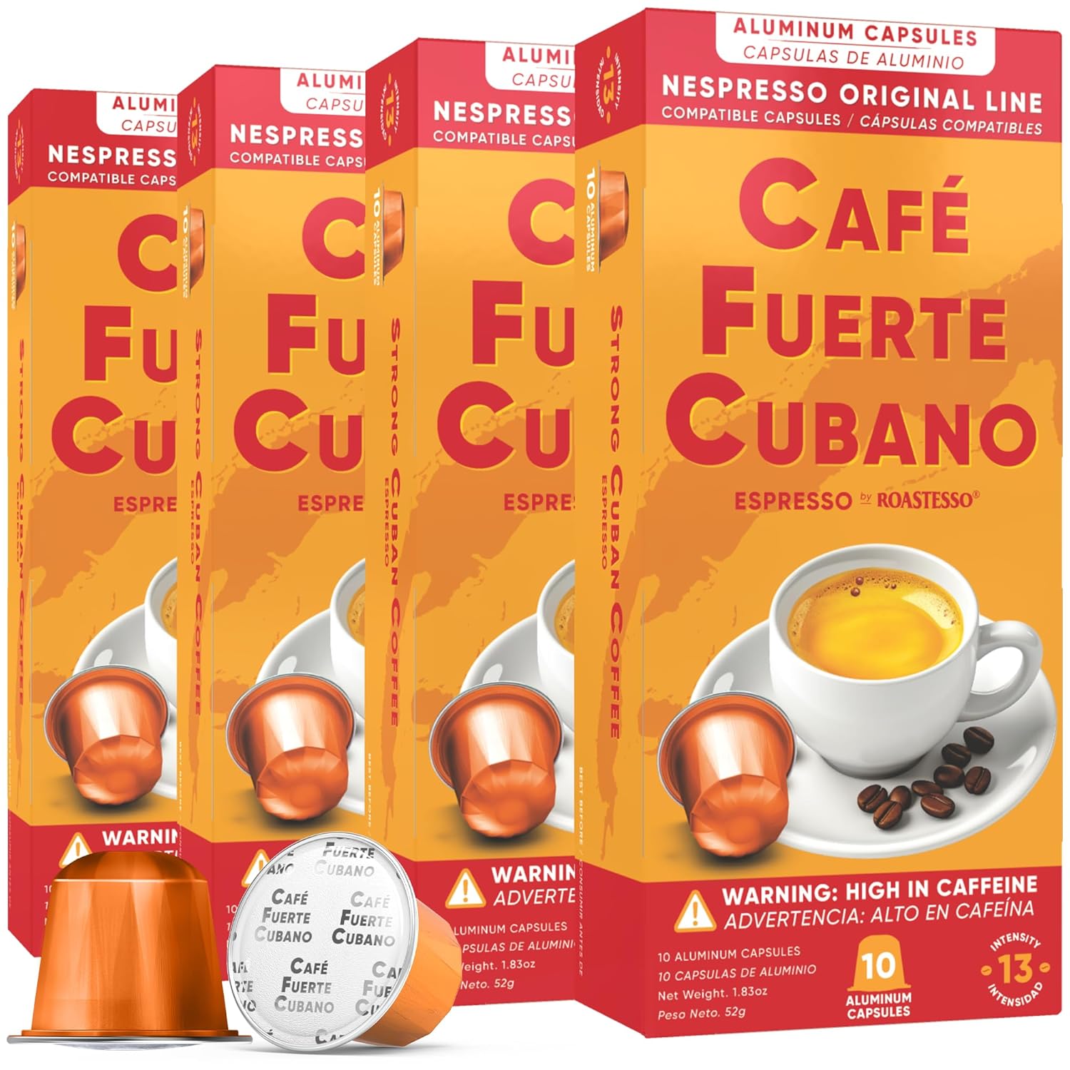 Café-Fuerte-Cubano,-Aluminum-Espresso-Capsules,-Compatible-with-Nespresso-Original-Machines,-Dark-Roast,-2350