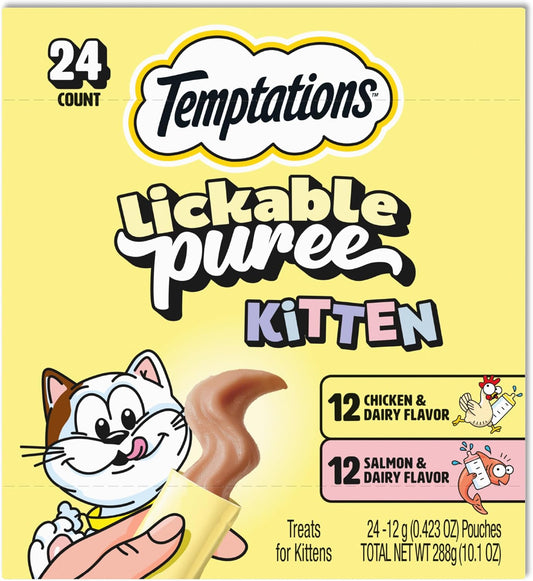 Temptations-Puree-Kitten-Treats-Lickable,-Chicken-and-Salmon-Variety-Pack,-24-Pouches---590