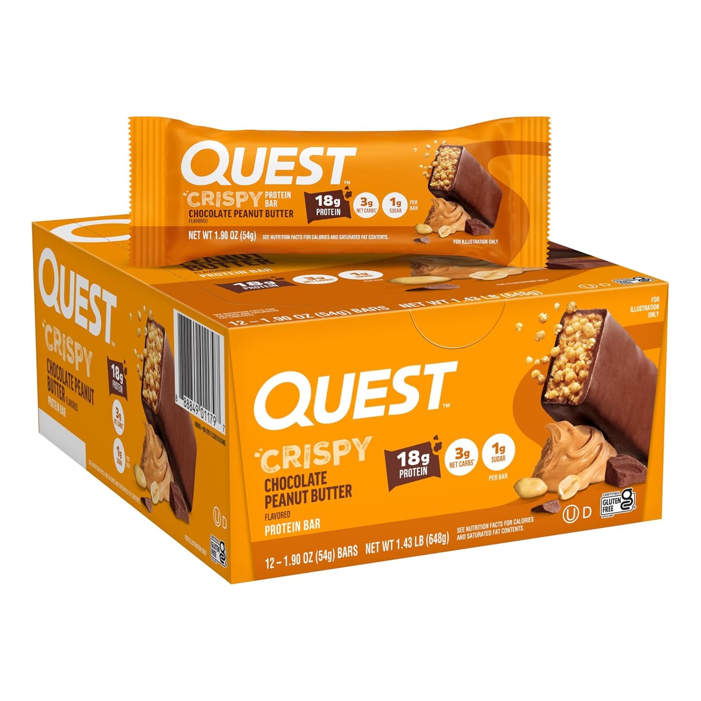 Quest-Nutrition-Crispy-Protein-Bar,-Chocolate-Peanut-Butter,-12-Count-|--18g-Protein,-1g-3g-2267