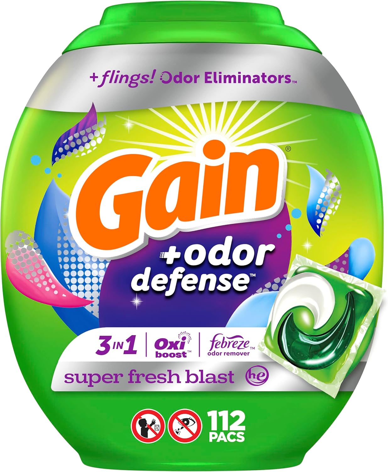Gain-Flings-Laundry-Detergent-Pacs-with-Odor-Defense,-112-Count,-Super-Fresh-1670