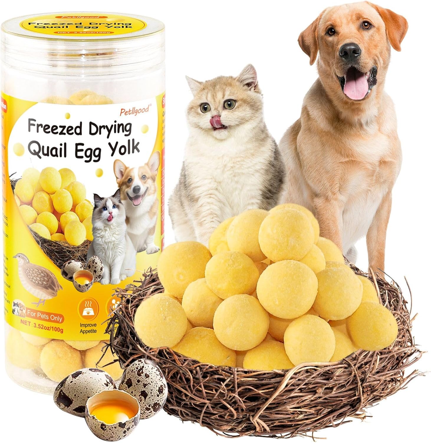 3.52oz/100g-Freeze-Dried-Quail-Egg-Yolk,-Cat-and-Dog-Treats,-Single-Ingredient-Pet-544