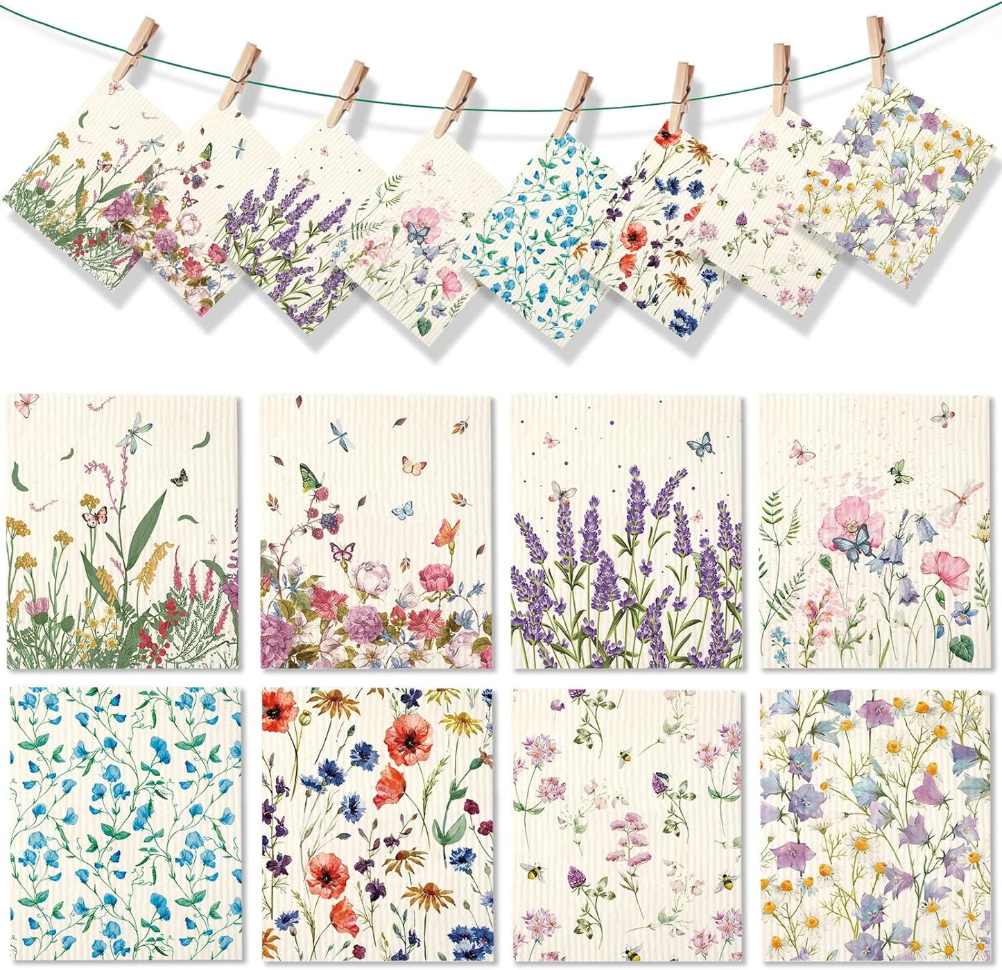 Vesici-8-Pieces-Wildflowers-Swedish-Kitchen-Dishcloths-Butterflies-and-Flowers-326