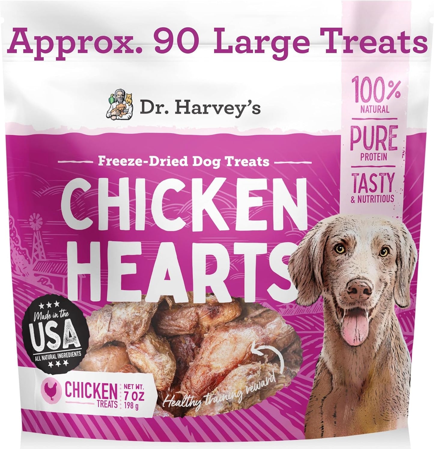 Dr.-Harvey's-Freeze-Dried-Chicken-Hearts---Training-Dog-Treats,-Single-Ingredient,-USA-1992