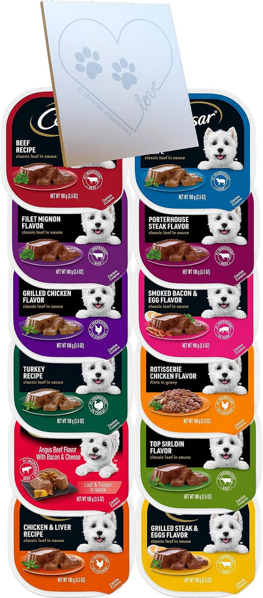 Huge-Variety-Pack-for-Cesar-Canine-Cuisine--12-Total-Flavors:-Filet-Mignon,-Porterhouse-Steak,-Beef,-95