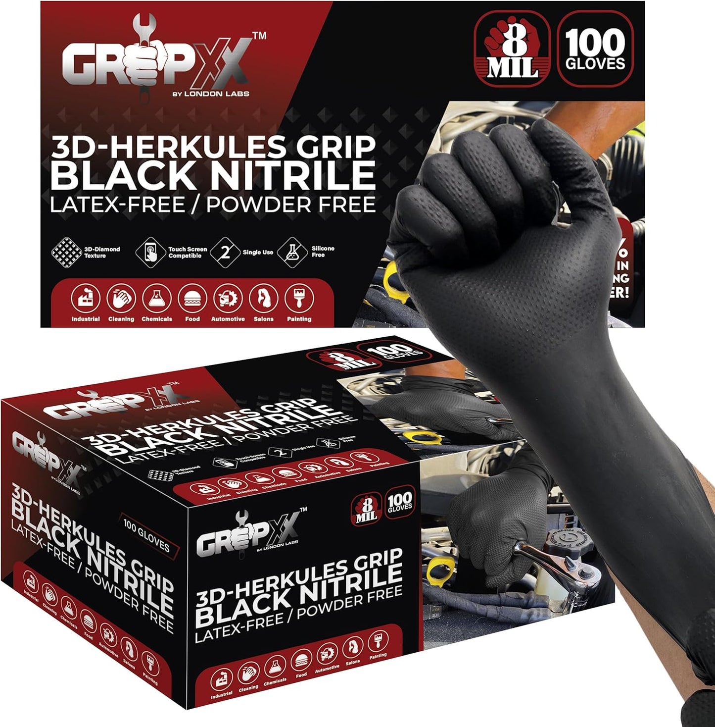Herkules-Grip-Heavy-Duty-8Mil-Black-Nitrile-Gloves,3D-Raised-Diamond-1091