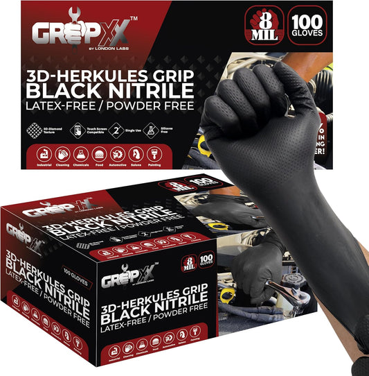 Herkules-Grip-Heavy-Duty-8Mil-Black-Nitrile-Gloves,3D-Raised-Diamond-1091