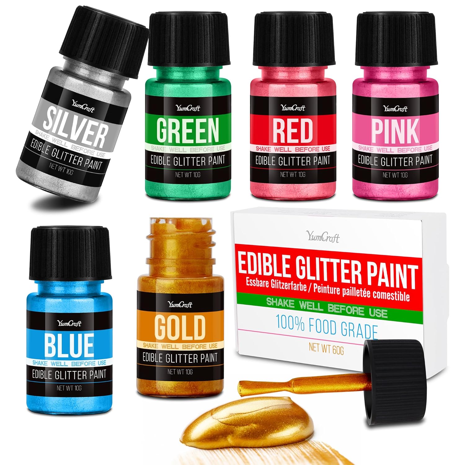 Edible-Glitter-Paint-Set,-6-Food-Colors-with-Gold,-Blue,-Silver,-Green,-Pink,-Grade-56