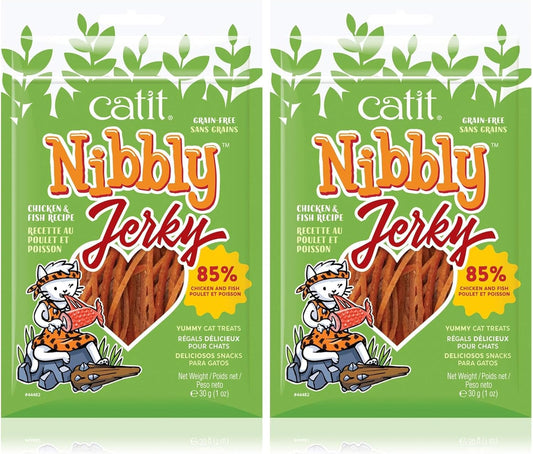 Catit-Nibbly-Jerky-Cat-Treats,-Chicken-&-Fish-Recipe---Grain-Free-Cat-Treat-White,-347