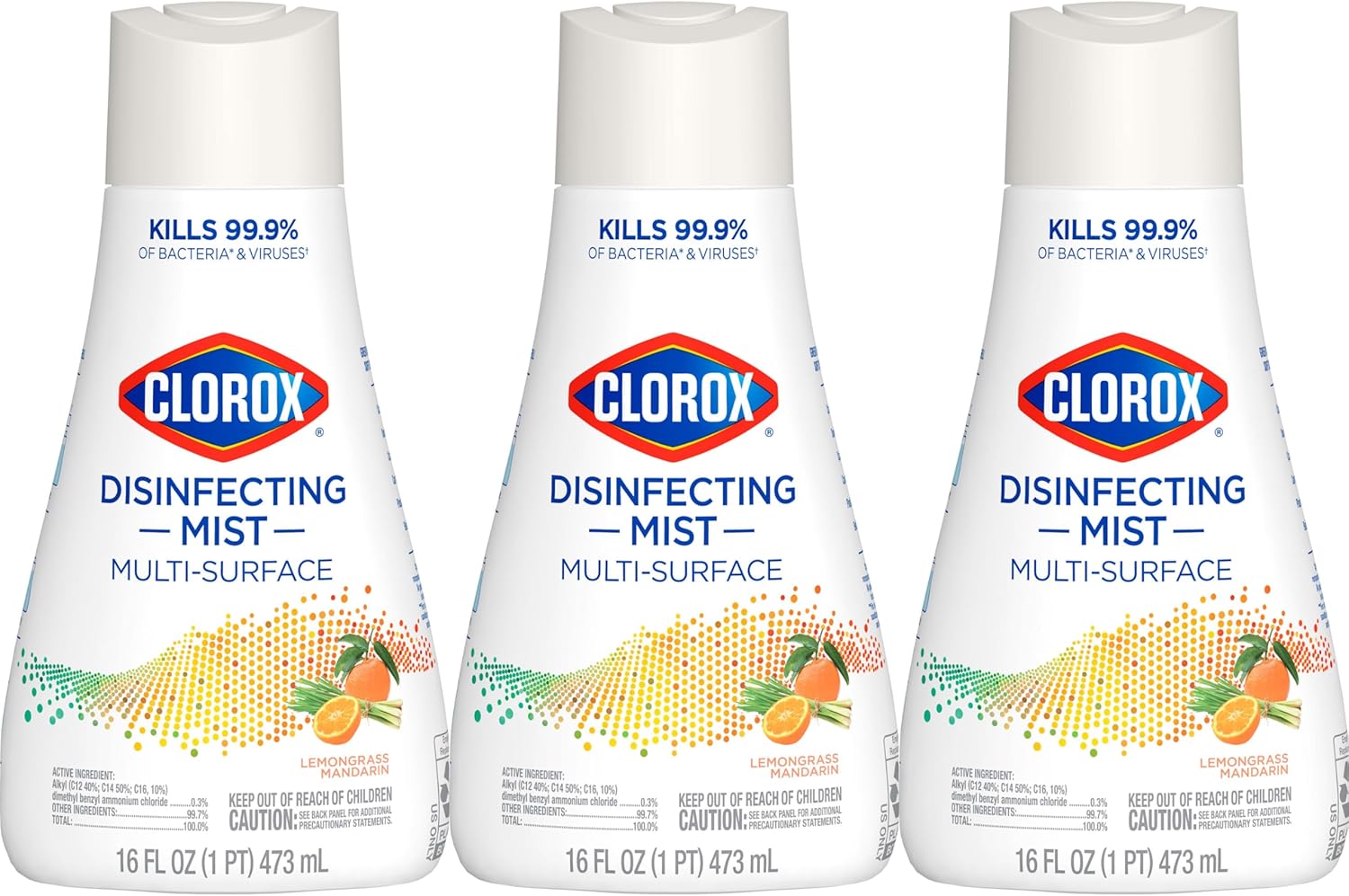 Clorox-Disinfecting-Mist,-Lemongrass-Mandarin,-Household-Essentials,-3-Refills,-16-3558
