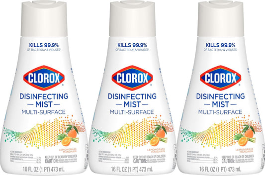 Clorox-Disinfecting-Mist,-Lemongrass-Mandarin,-Household-Essentials,-3-Refills,-16-3558