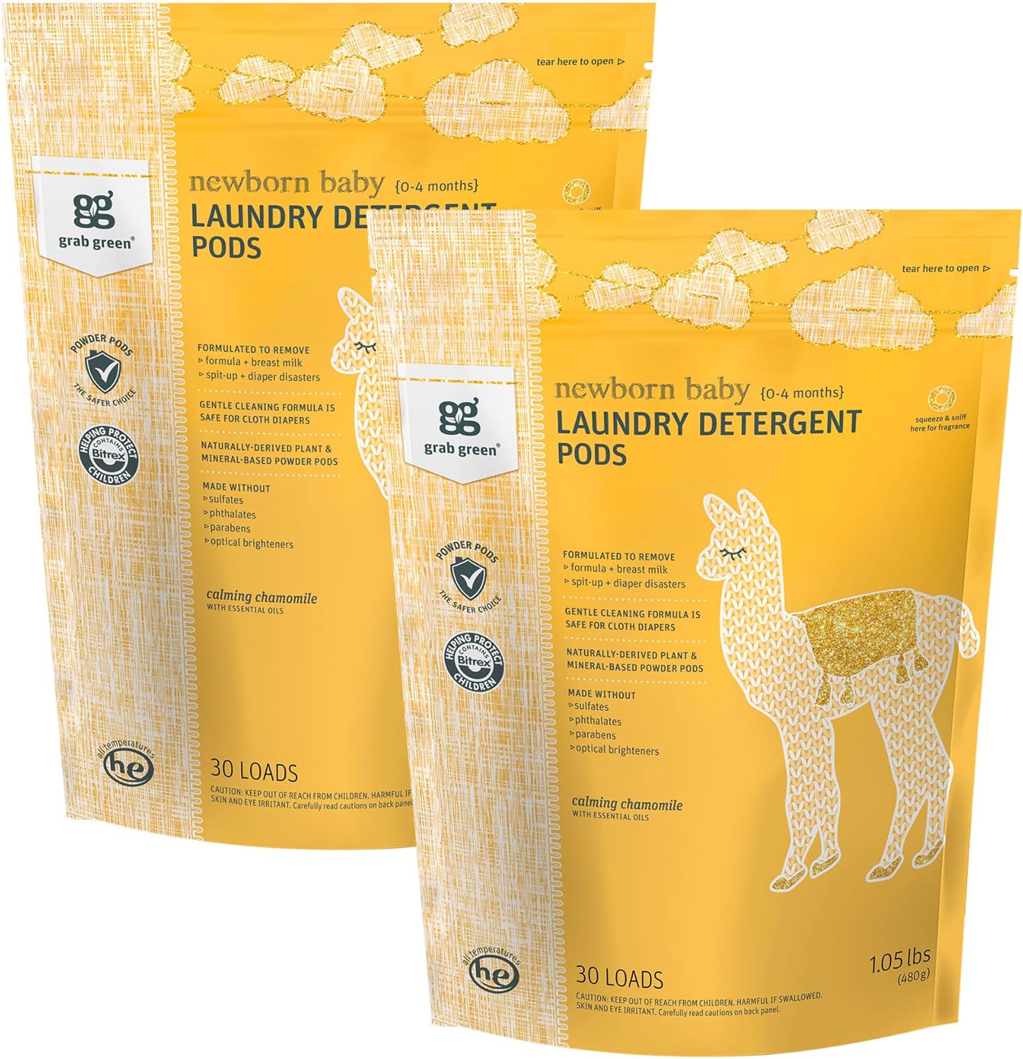 Grab-Green-Newborn-Baby-Laundry-Detergent-Pods,-60-Loads,-Chamomile,-3318