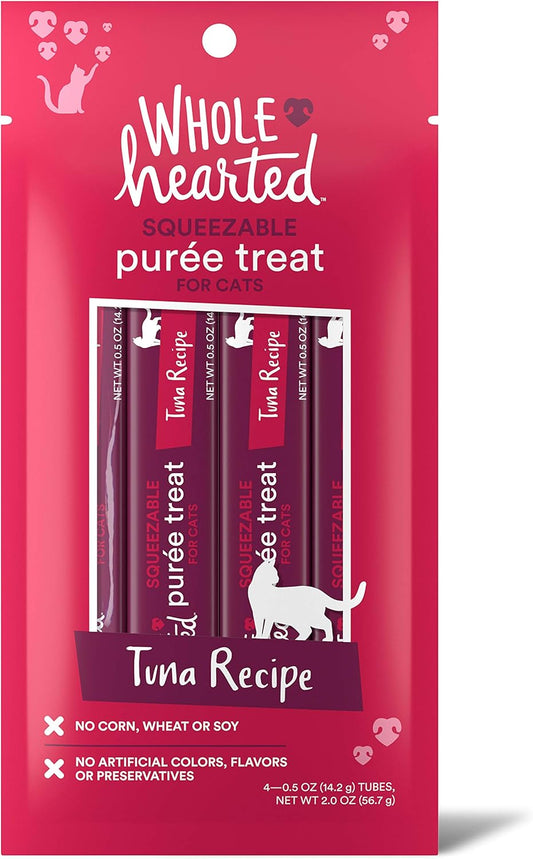 WholeHearted-Cat-Treats,-Tuna-Recipe-Squeezable-Purée,-4-Tubes,-0.5-oz-Each---302