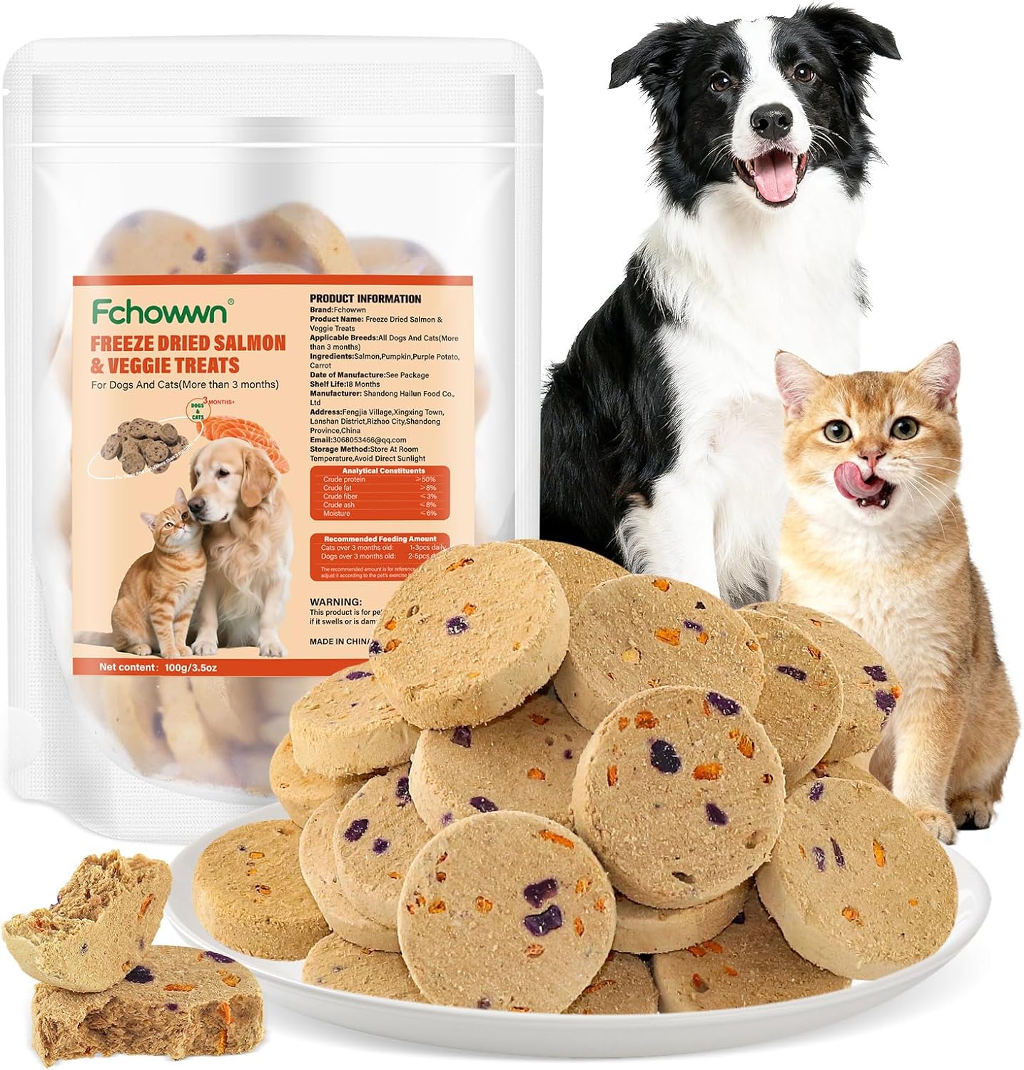 100g/3.52oz-Dehydrated-Salmon&Veggie-Treats-for-Cats-and-Dogs,Includes-Pumpkin,Purple-Potato-and-Carrot,All-Natural-626