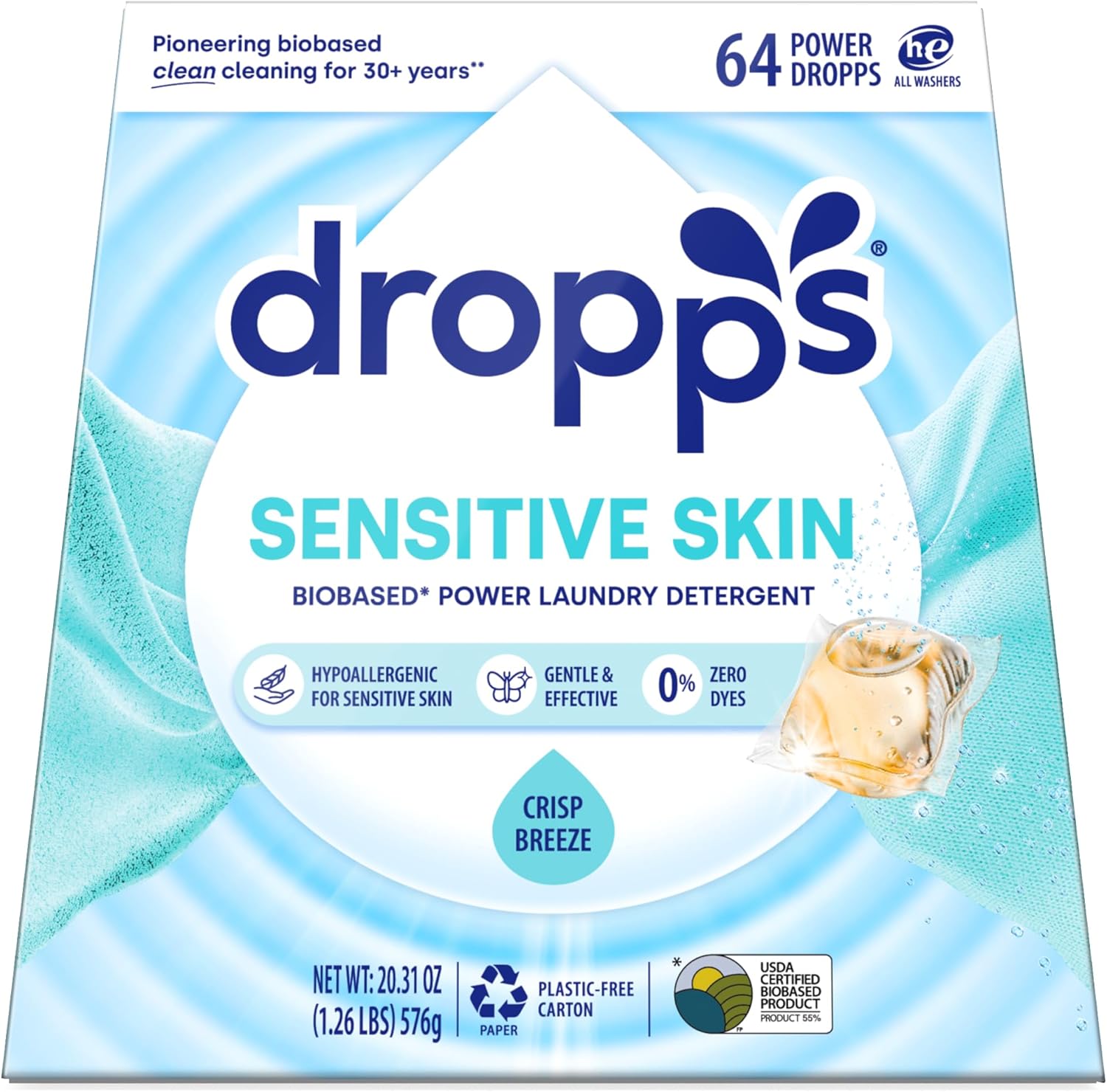 Dropps-Sensitive-Skin-Laundry-Detergent-Pods,-Crisp-Breeze-(64-Count)---Hypoallergenic-900