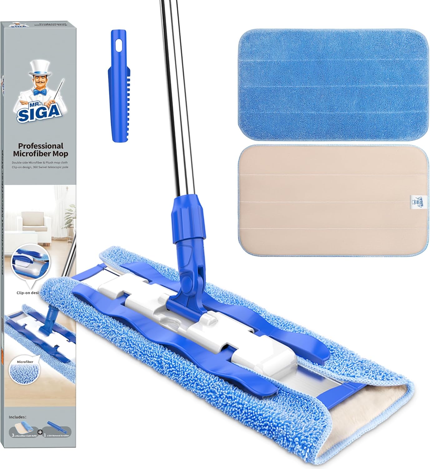 MR.SIGA-Professional-Microfiber-Mop-for-Hardwood,-Laminate,-Tile-Floor-Cleaning,-Stainless-Steel-Telescopic-Handle---1121