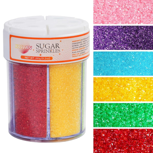 KASVAN-Edible-Sanding-Sugar-Sprinkles,-9.2oz-Rainbow-Sugar-Sprinkles,-6-Colors-Pink-Purple-Green-1523