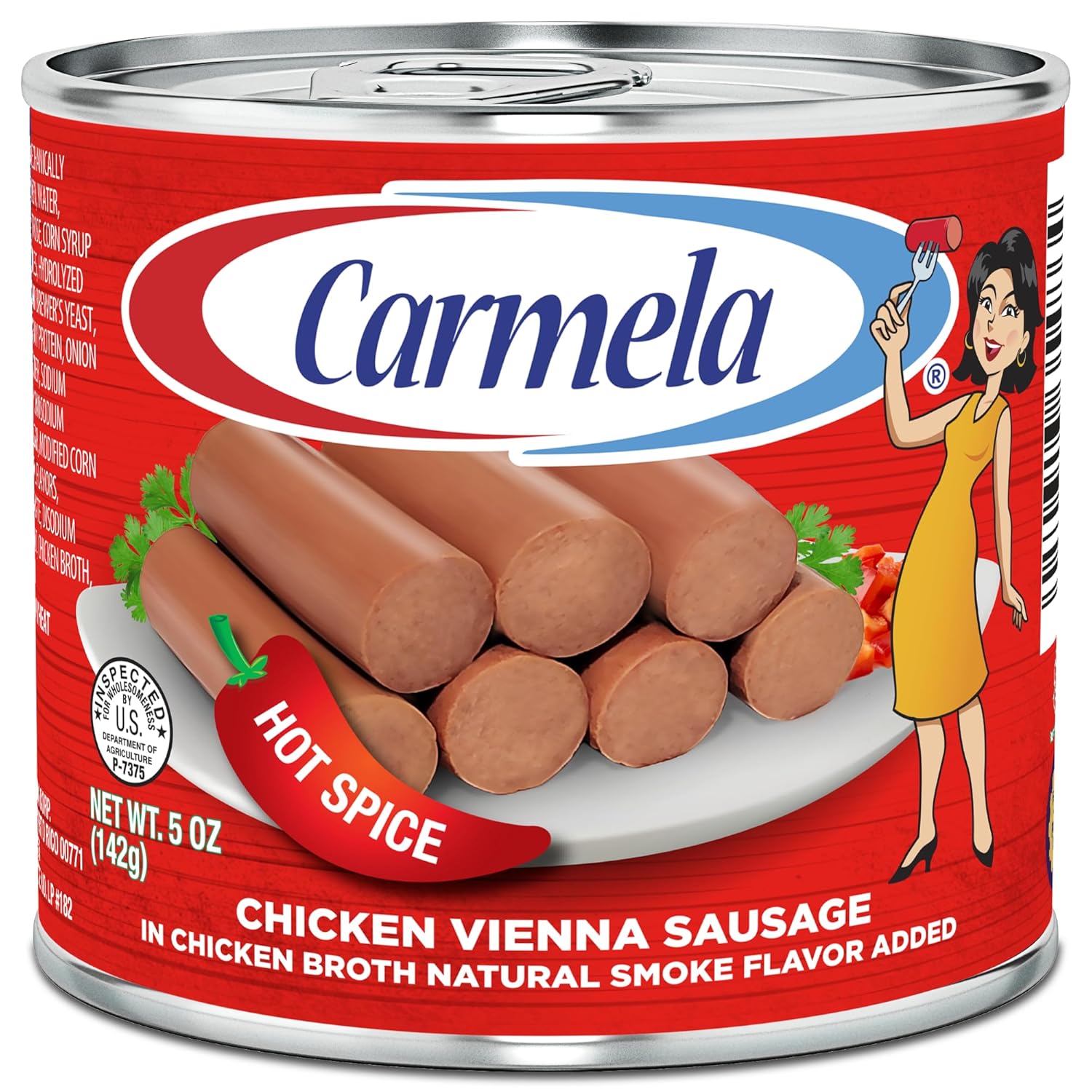 Carmela-Hot-Spice-Chicken-Vienna-Salchicha-en-caldo-de-pollo,-sabor-a-natural,-380
