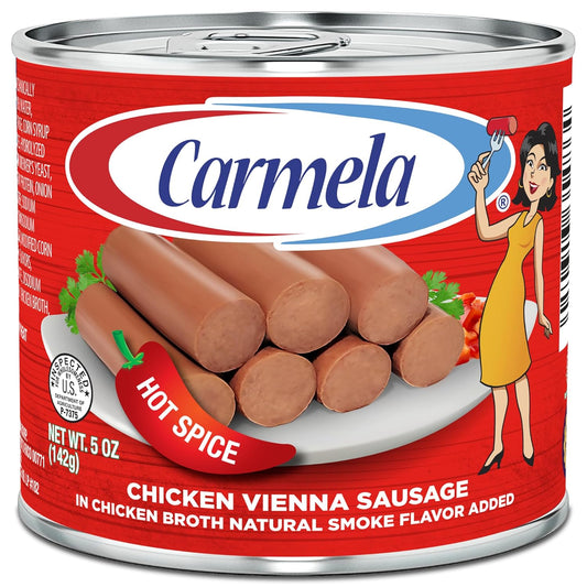 Carmela-Hot-Spice-Chicken-Vienna-Salchicha-en-caldo-de-pollo,-sabor-a-natural,-380